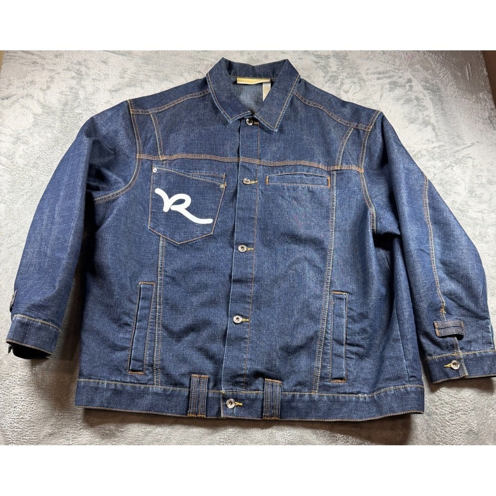 Roca Wear Denim Jacket Mens 3XL Blue Y2K Hip Hop Jean Jacket